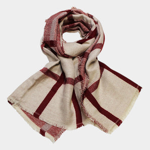 Soft Checkered Scarf in Ivory/Red