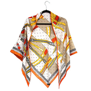 Geometric Pattern Printed Triangle Shape Scarf in Beige