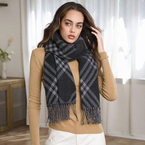 Plaid Fringe Scarf in Black
