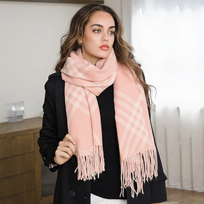 Plaid Fringe Scarf in Pink