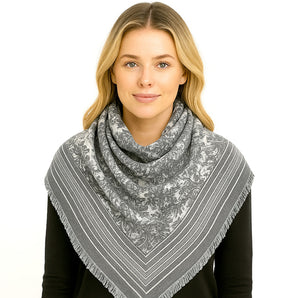 Floral Pattern Scarf in Grey
