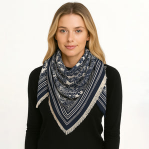 Floral Pattern Scarf in Navy