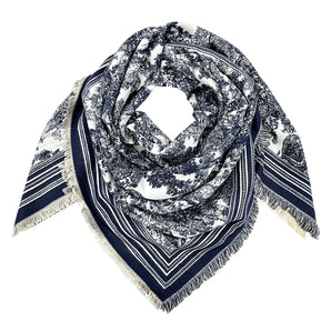 Floral Pattern Scarf in Navy