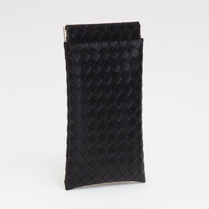 Faux Weave Glasses Case in Black