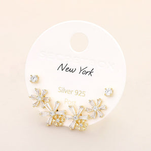 3 Pair Stone Stud Earring Set