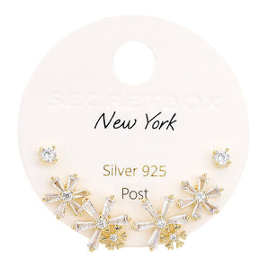 3 Pair Stone Stud Earring Set