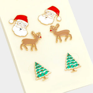 3 Pair Christmas Earrings