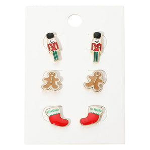 3 Pair Christmas Earrings