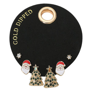 3 Pair Christmas Earrings