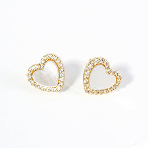 Gold Dipped CZ Stone Paved Rim Heart Stud Earrings