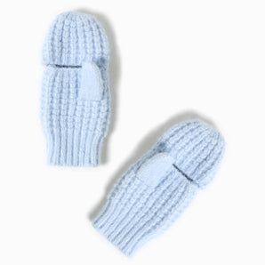 Wool Blend Waffle Knit Mittens in Baby Blue