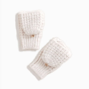 Wool Blend Waffle Knit Mittens in Ivory