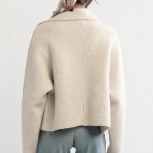 Flap Collar Cardigan in Beige