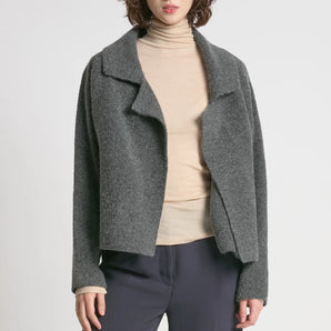 Flap Collar Cardigan in Charcoal