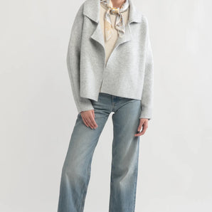 Flap Collar Cardigan in Light Grey