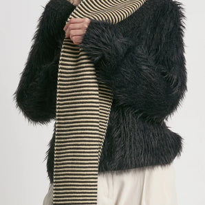 Striped Stitch Scarf in Ivory/Black