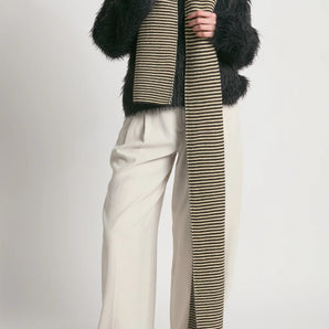 Striped Stitch Scarf in Ivory/Black