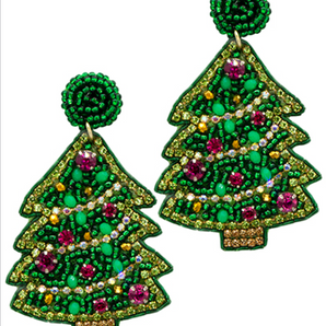 Tree Seed Bead Earring in Green