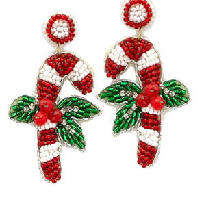 Candy Cane Seed Bead Earring in Red/Green