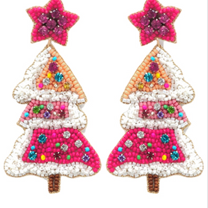 Tree Seed Bead Earring in Pink