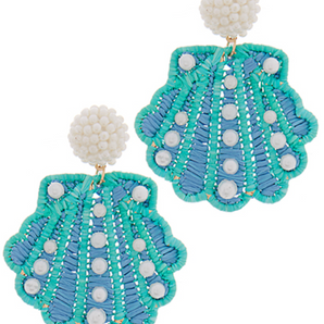 Shell Raffia Earrings in Blue