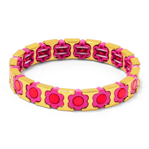 Flower Enamel Bracelet - Neon Pink