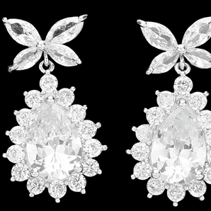 CZ Stone Butterfly Teardrop Dangle Evening Earrings