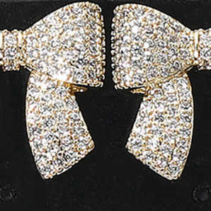 Gold Dipped CZ Stone Paved Bow Stud Earrings