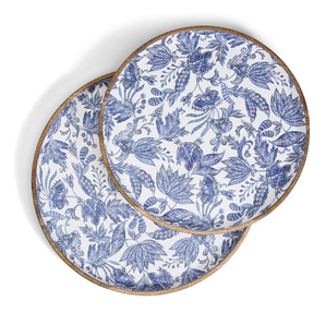 Blue Batik Round Wood Tray