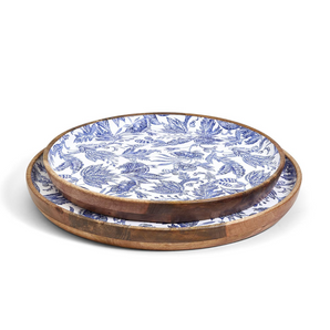 Blue Batik Round Wood Tray