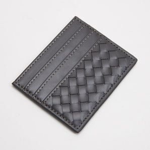 Faux Leather Weave Card Holder in Grey