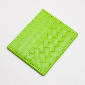 Faux Leather Weave Card Holder in Lime Green