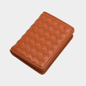 Vegan Leather Basket Weave Card Holder Wallet in Tan