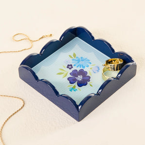 Scalloped Trinket Tray in Dainty Floral Navy