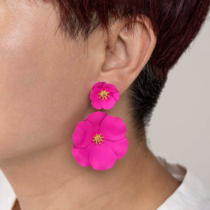 Double Flower Drop Earring in Navy