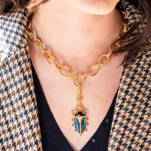 Scarab Pendant in Blue Labradorite/Black Agate