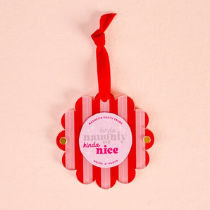 Scalloped Round Frame Ornament in Peppermint Stripes