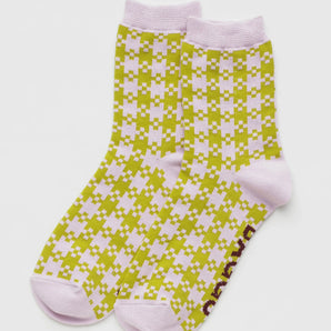 Crew Sock in Pink Pistachio Pixel Gingham