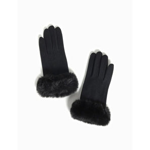 Faux Fur Cuffed Glove in Black