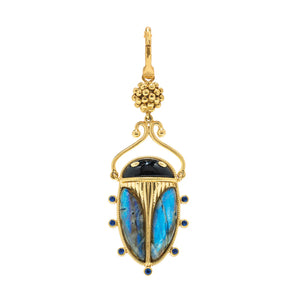 Scarab Pendant in Blue Labradorite/Black Agate