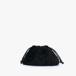 Lozen Mini Scrunch Fur Bag in Black