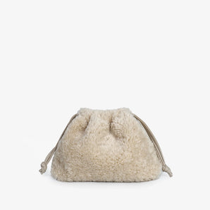 Lozen Mini Scrunch Fur Bag in Cream