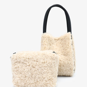 Hollace Mini Shearling Tote in Cream
