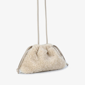 Lozen Mini Scrunch Fur Bag in Cream