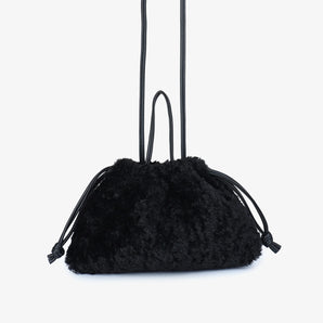 Lozen Mini Scrunch Fur Bag in Black