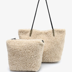 Akimbo East West Shearling Tote in Cream