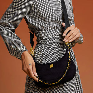 Mini Moon Crossbody in Black Suede