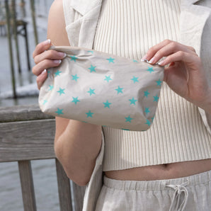 Mini Pouch in Golden Shimmer Beige with Sea Green Multi Stars