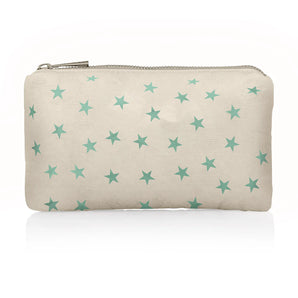 Mini Pouch in Golden Shimmer Beige with Sea Green Multi Stars