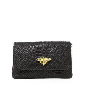 Bee Leather Crossbody in Black